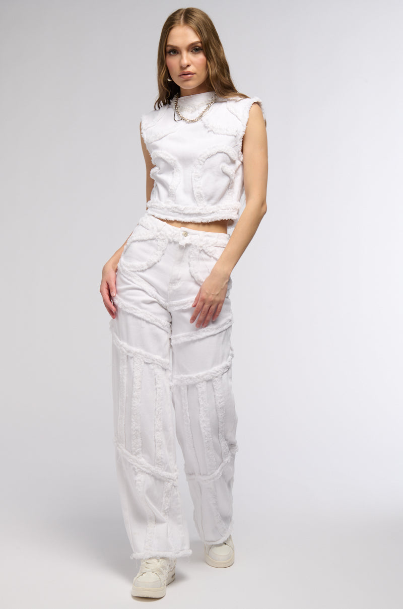Extra View Ciara Distressed Mock Neck Denim Tank