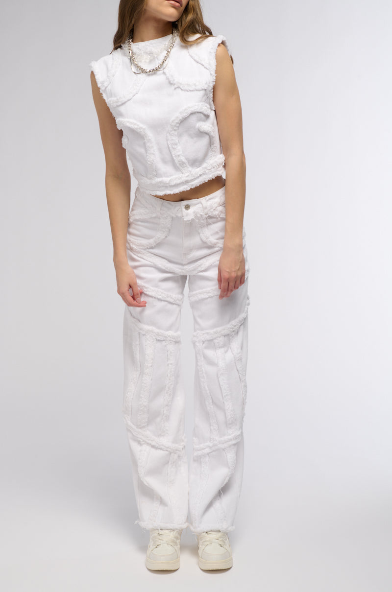 Extra View Ciara Distressed Mock Neck Denim Tank