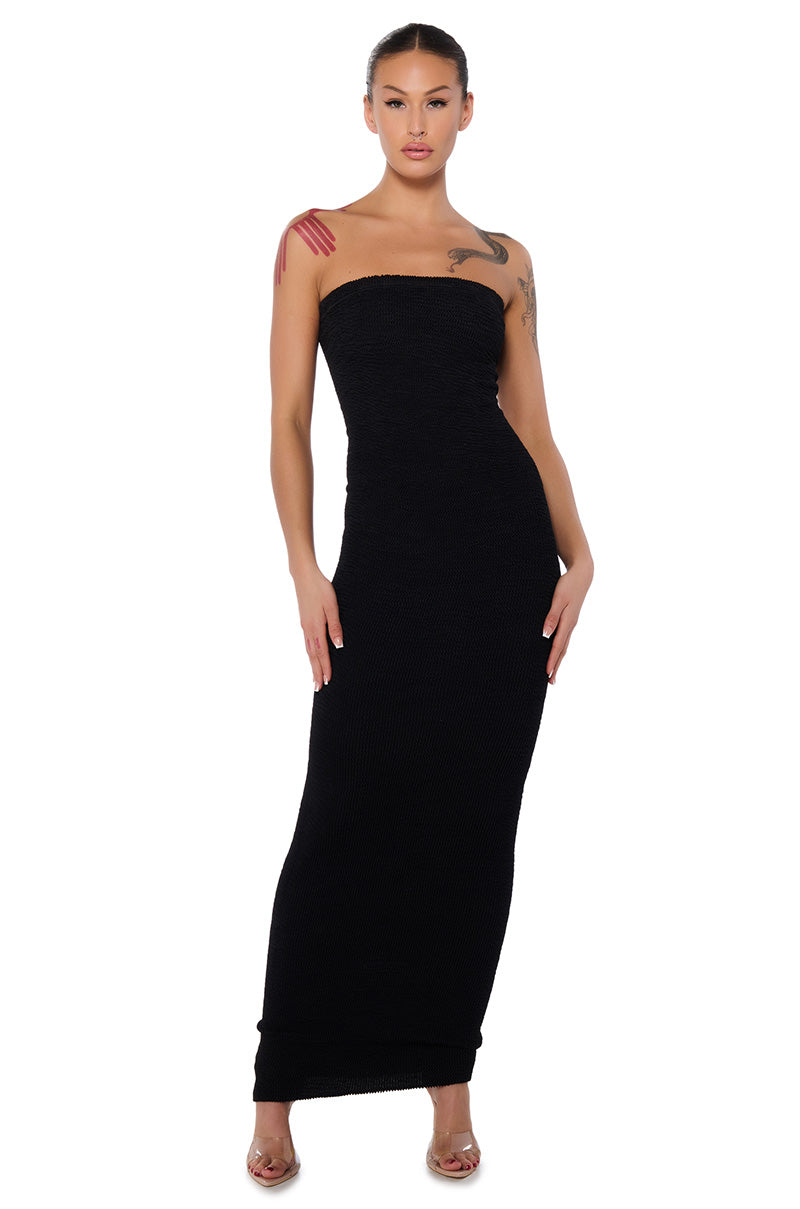 CINCH ME IN KNIT TUBE MAXI DRESS IN BLACK AKIRA CINCH ME IN KNIT TUBE MAXI DRESS IN BLACK AKIRA