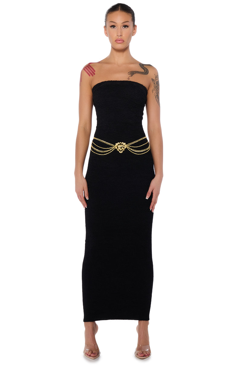 CINCH ME IN KNIT TUBE MAXI DRESS IN BLACK AKIRA CINCH ME IN KNIT TUBE MAXI DRESS IN BLACK AKIRA