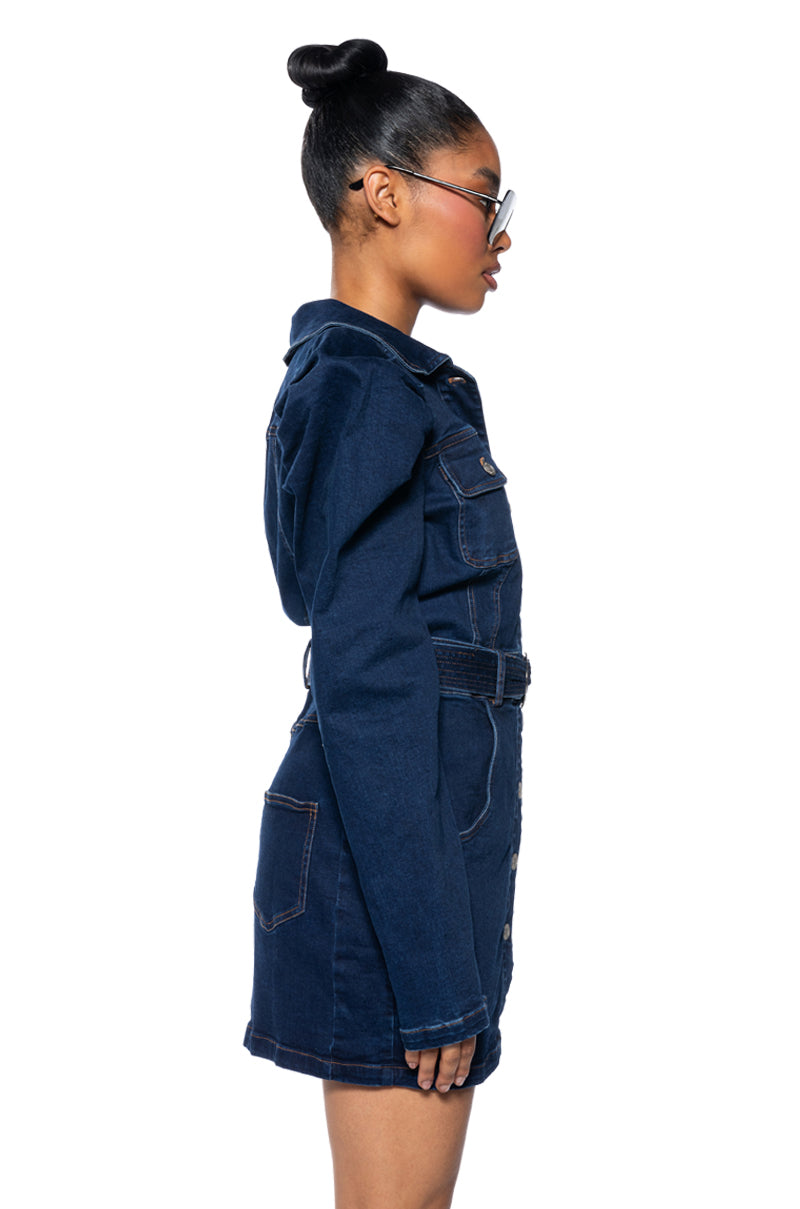 CINCH ME UP LONG SLEEVE DENIM MINI DRESS AKIRA CINCH ME UP LONG SLEEVE DENIM MINI DRESS AKIRA