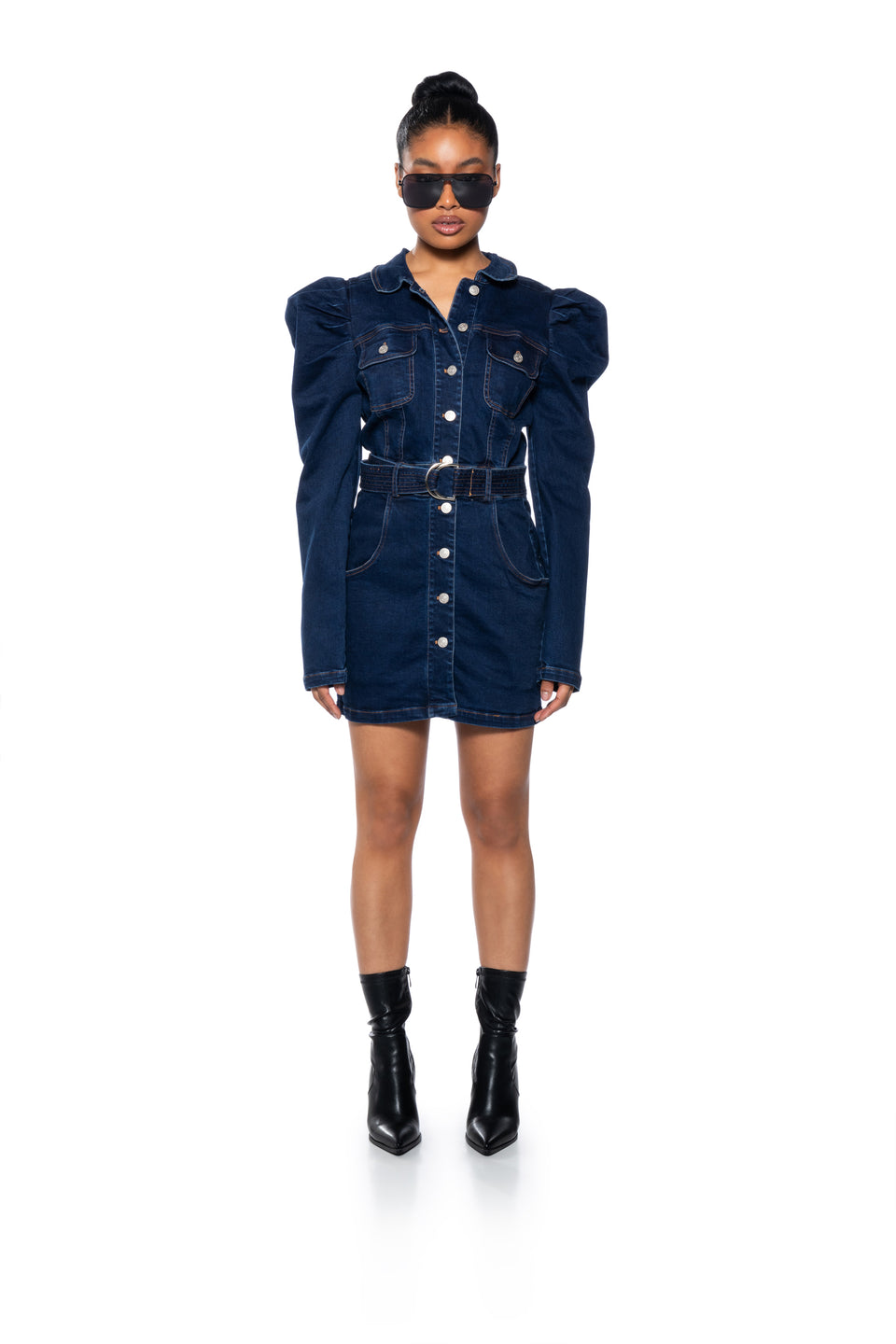 CINCH ME UP LONG SLEEVE DENIM MINI DRESS – AKIRA