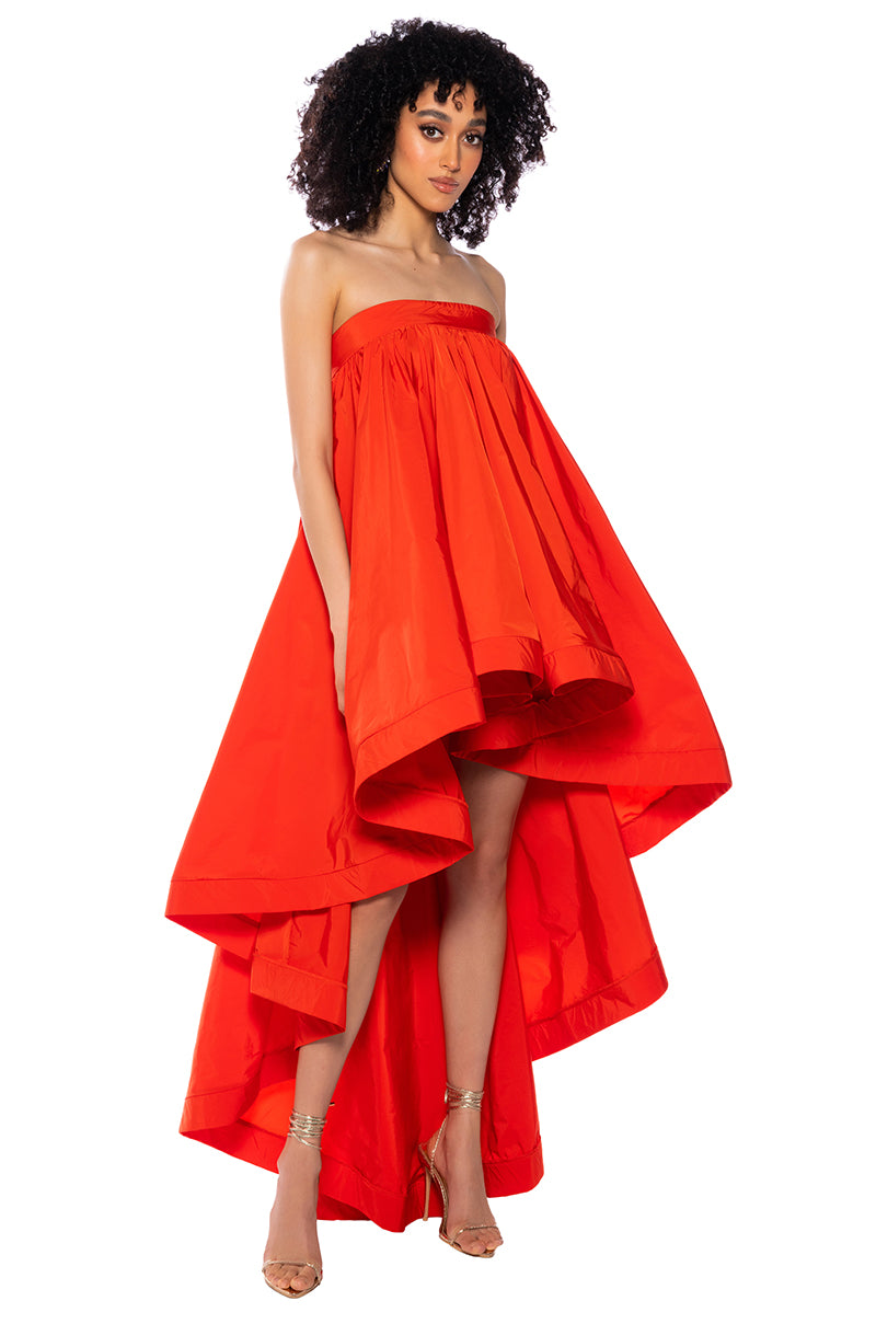 Front View Clara Strapless High Low Maxi Dress