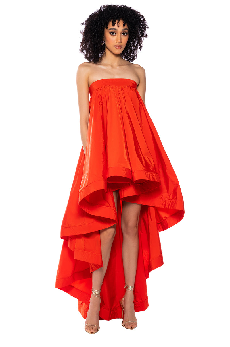 Side View Clara Strapless High Low Maxi Dress