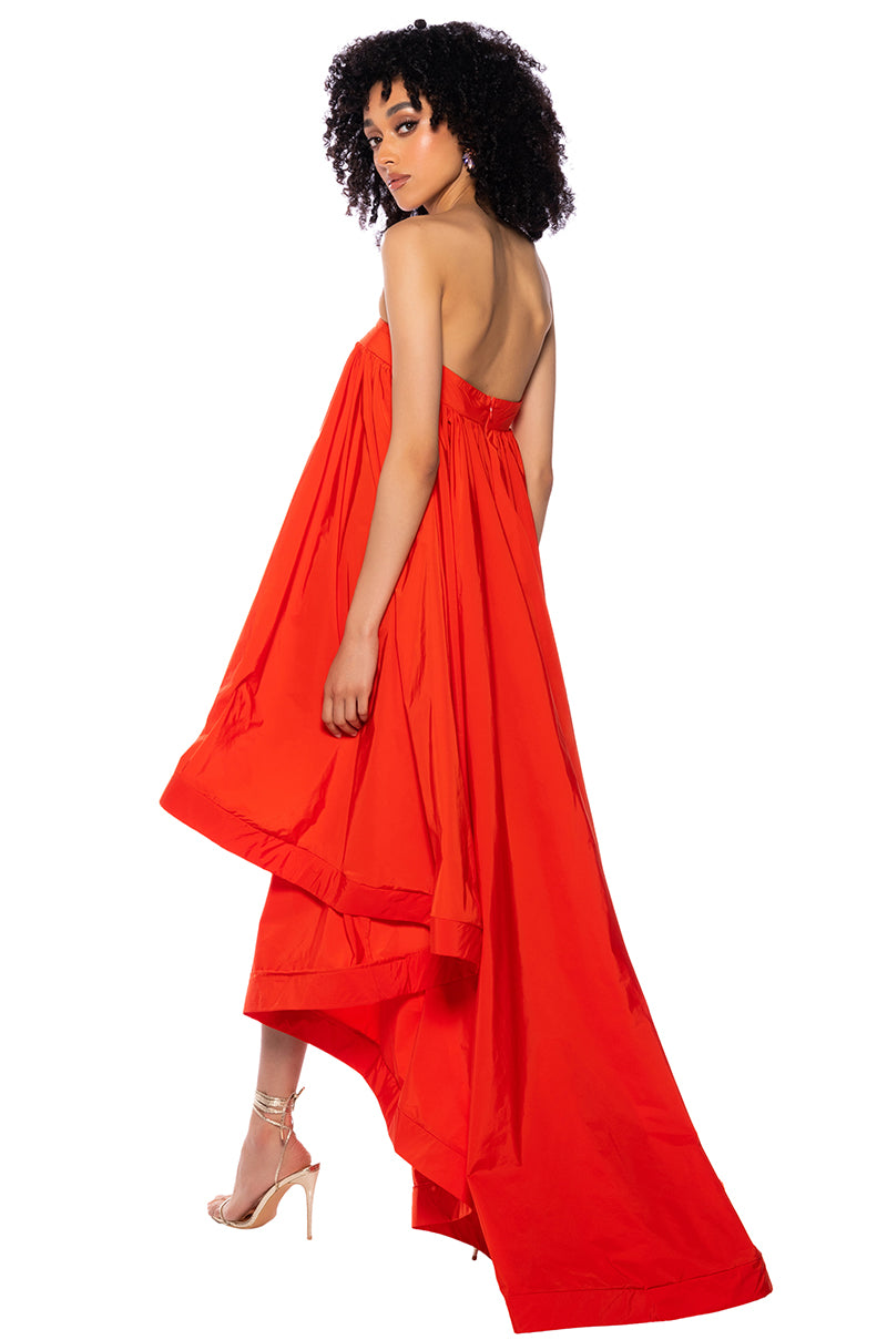 Back View Clara Strapless High Low Maxi Dress