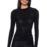 Front View Clarissa Embellished Long Sleeve Mesh Top In Black