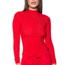 Front View Clarissa Embellished Long Sleeve Mesh Top In Red