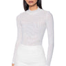 Front View Clarissa Embellished Long Sleeve Mesh Top In White