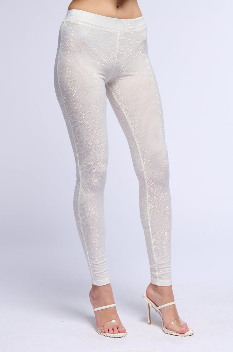 Detail View Clarissa Embellished Mesh Leggings In White 3