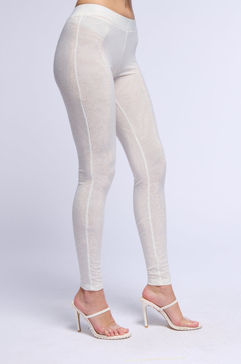 Full View Clarissa Embellished Mesh Leggings In White 4