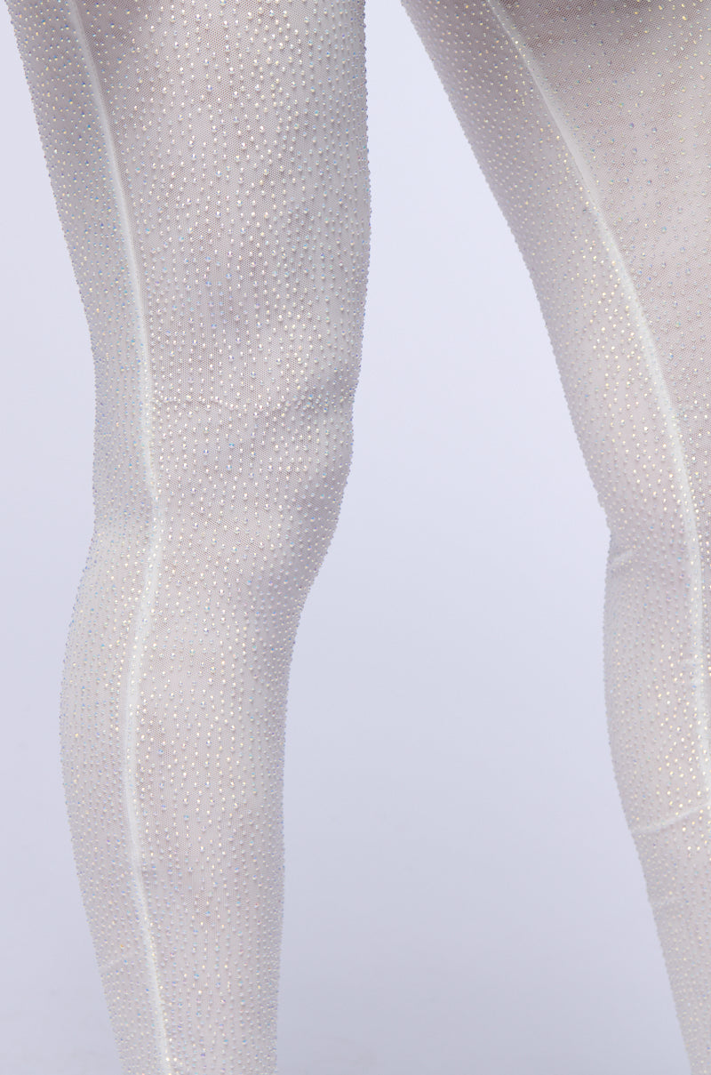 Extra View Clarissa Embellished Mesh Leggings In White 6