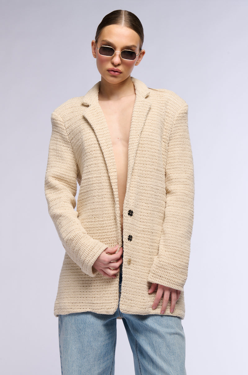 Back View Classic Oversized Crochet Blazer