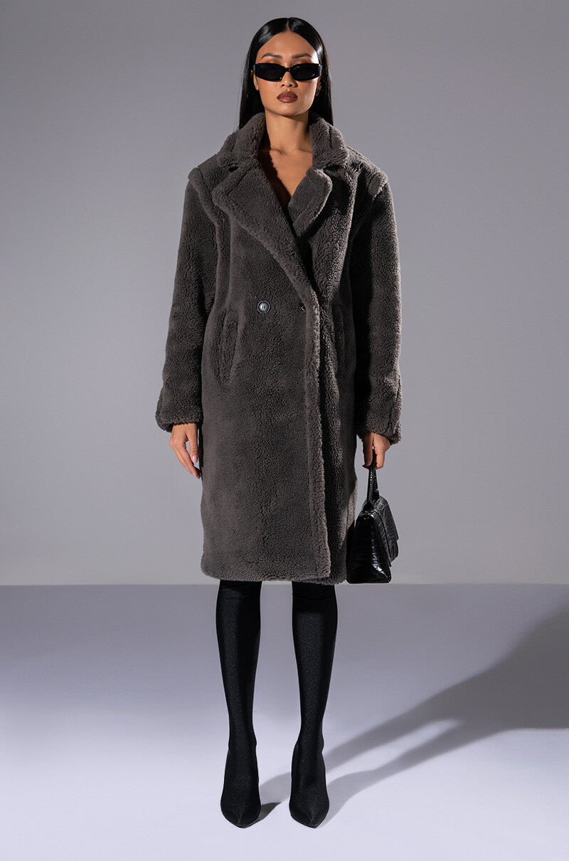 Back View Classic Teddy Trench In Grey