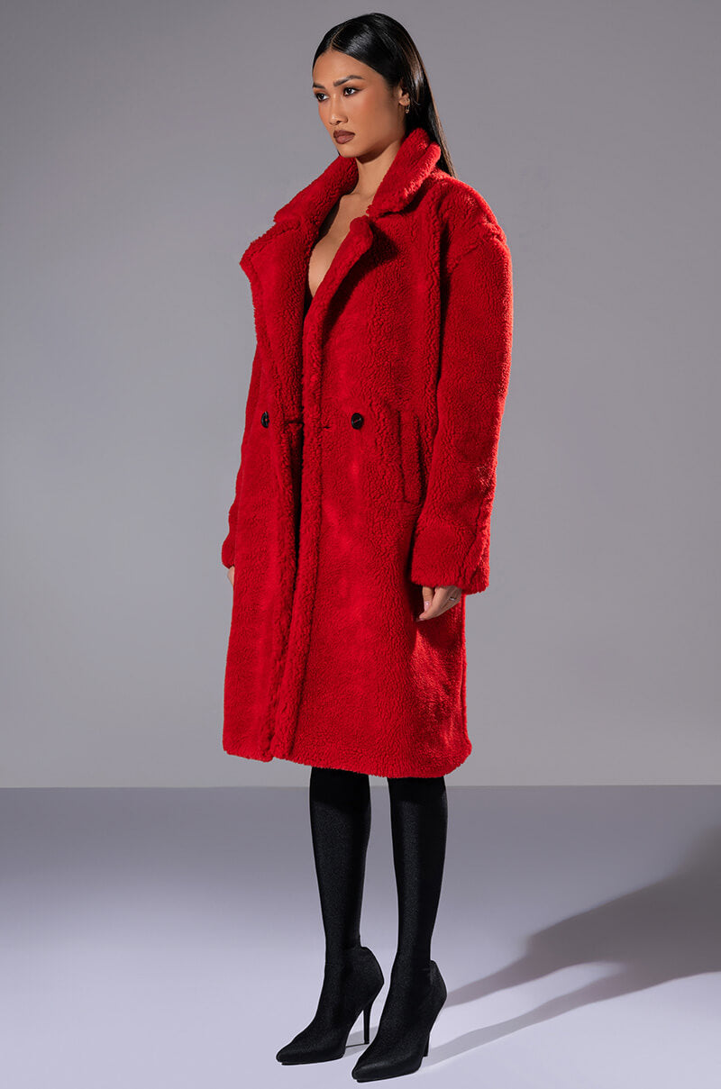 Front View Classic Teddy Trench In Red