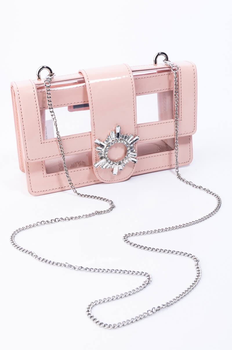 Side View Clear Nude Embellished Purse in Clear