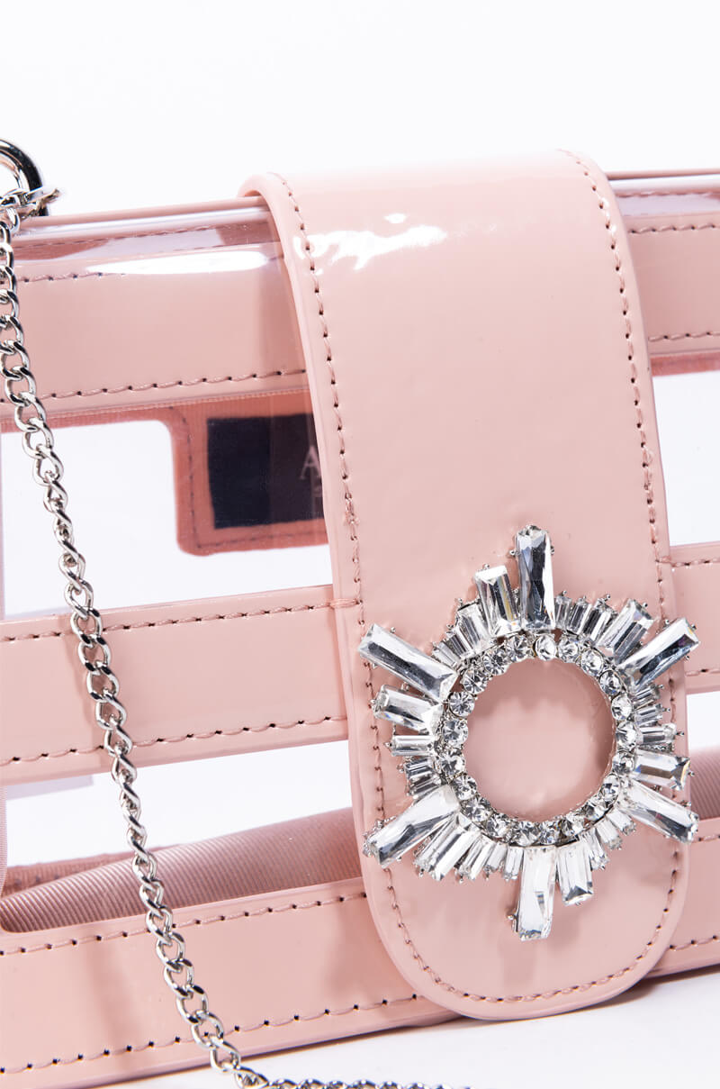 Back View Clear Nude Embellished Purse in Clear