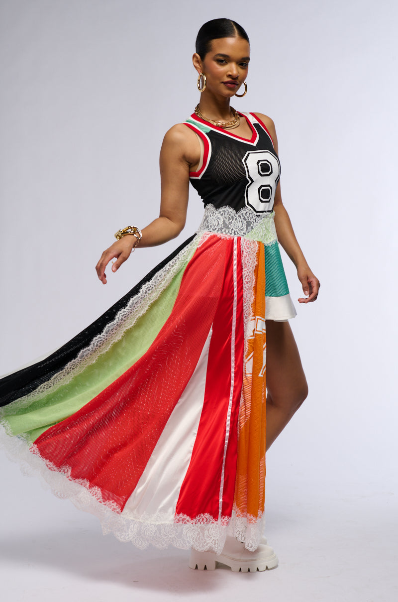 Back View Cleat Chaser Layered Jersey High Low Dress