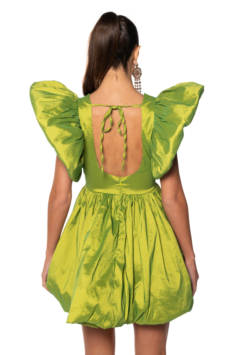 CLEMENTINE BUTTERFLY SLEEVE MINI DRESS IN GREEN AKIRA CLEMENTINE BUTTERFLY SLEEVE MINI DRESS IN GREEN AKIRA