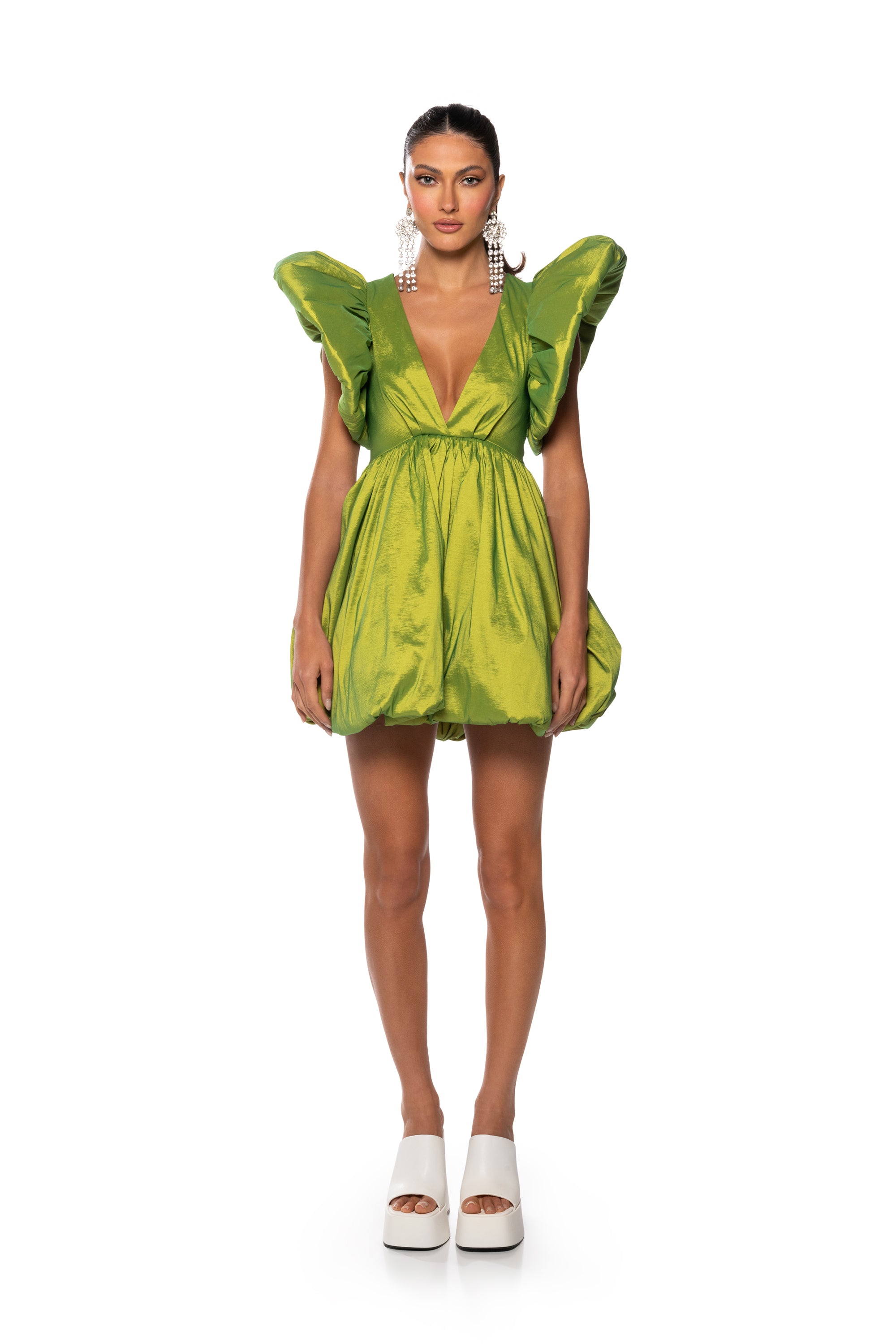 CLEMENTINE BUTTERFLY SLEEVE MINI DRESS IN GREEN AKIRA CLEMENTINE BUTTERFLY SLEEVE MINI DRESS IN GREEN AKIRA
