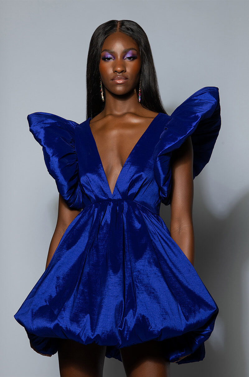 Full View Clementine Butterfly Sleeve Mini Puff Dress In Dark Purple