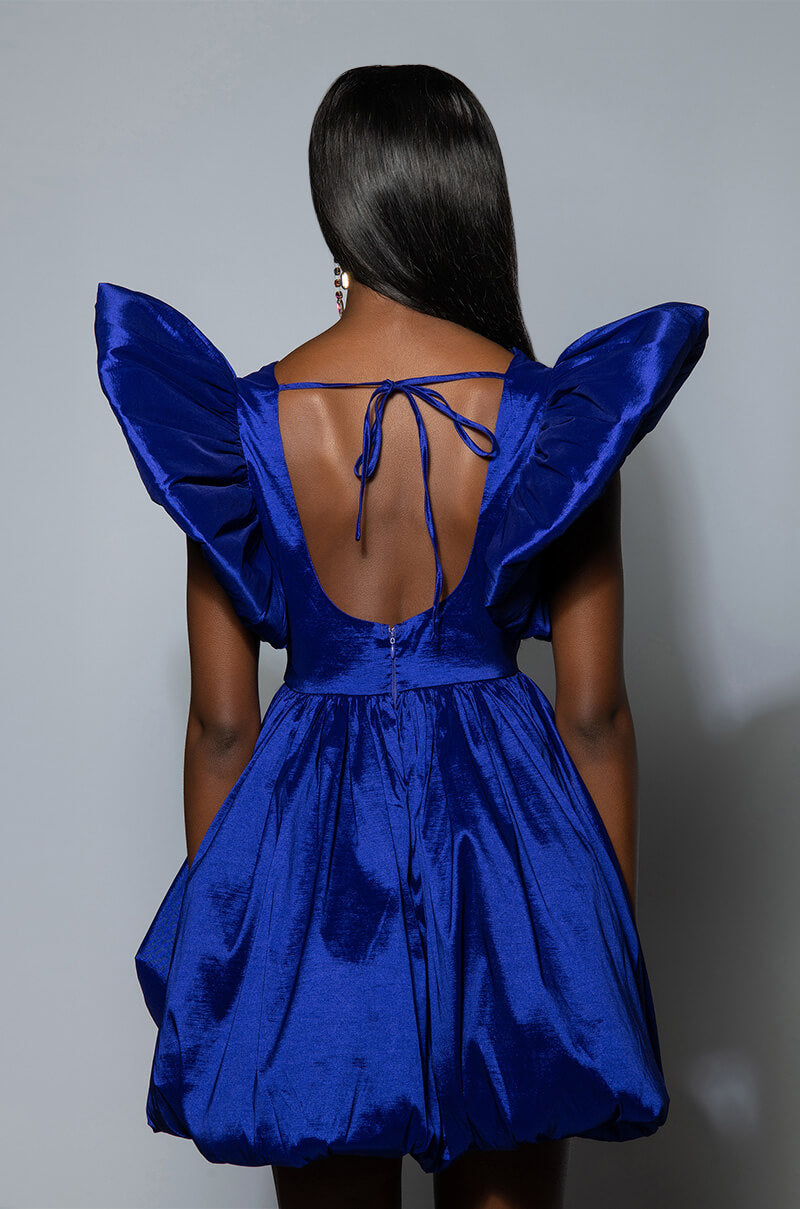 Extra View Clementine Butterfly Sleeve Mini Puff Dress In Dark Purple