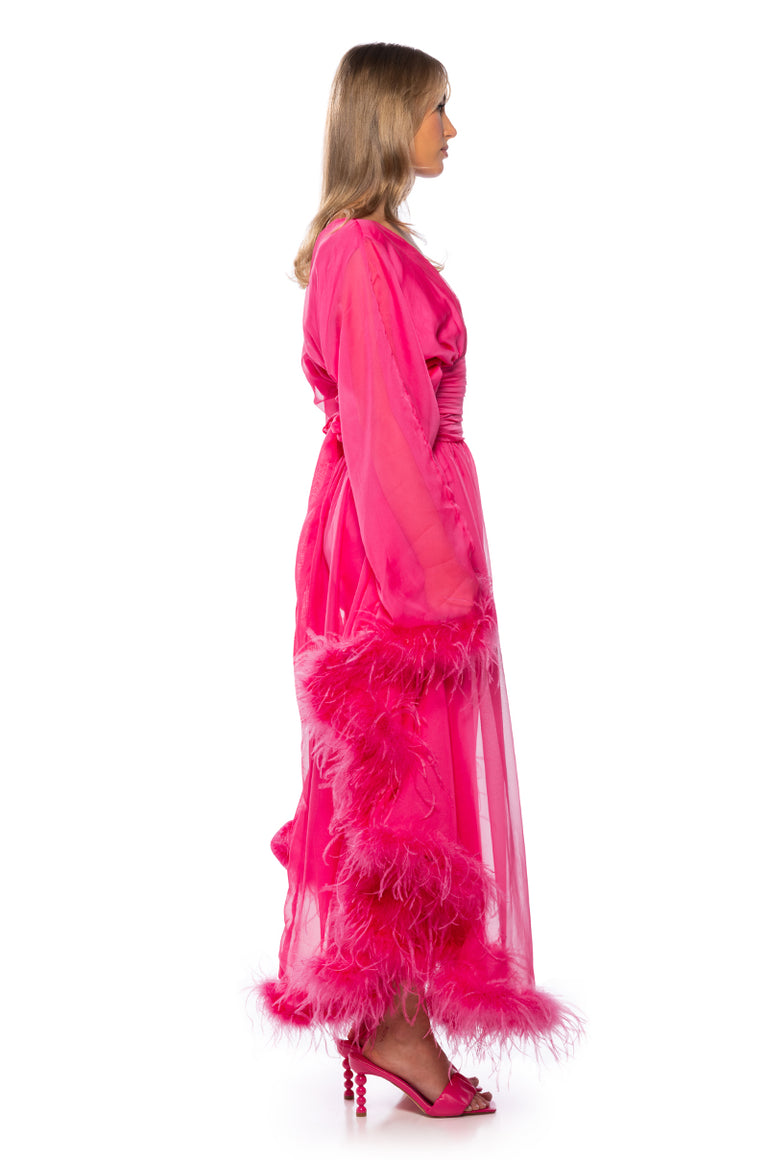 Asymmetrical Feather-Trim Maxi Dress - Pink main image 1