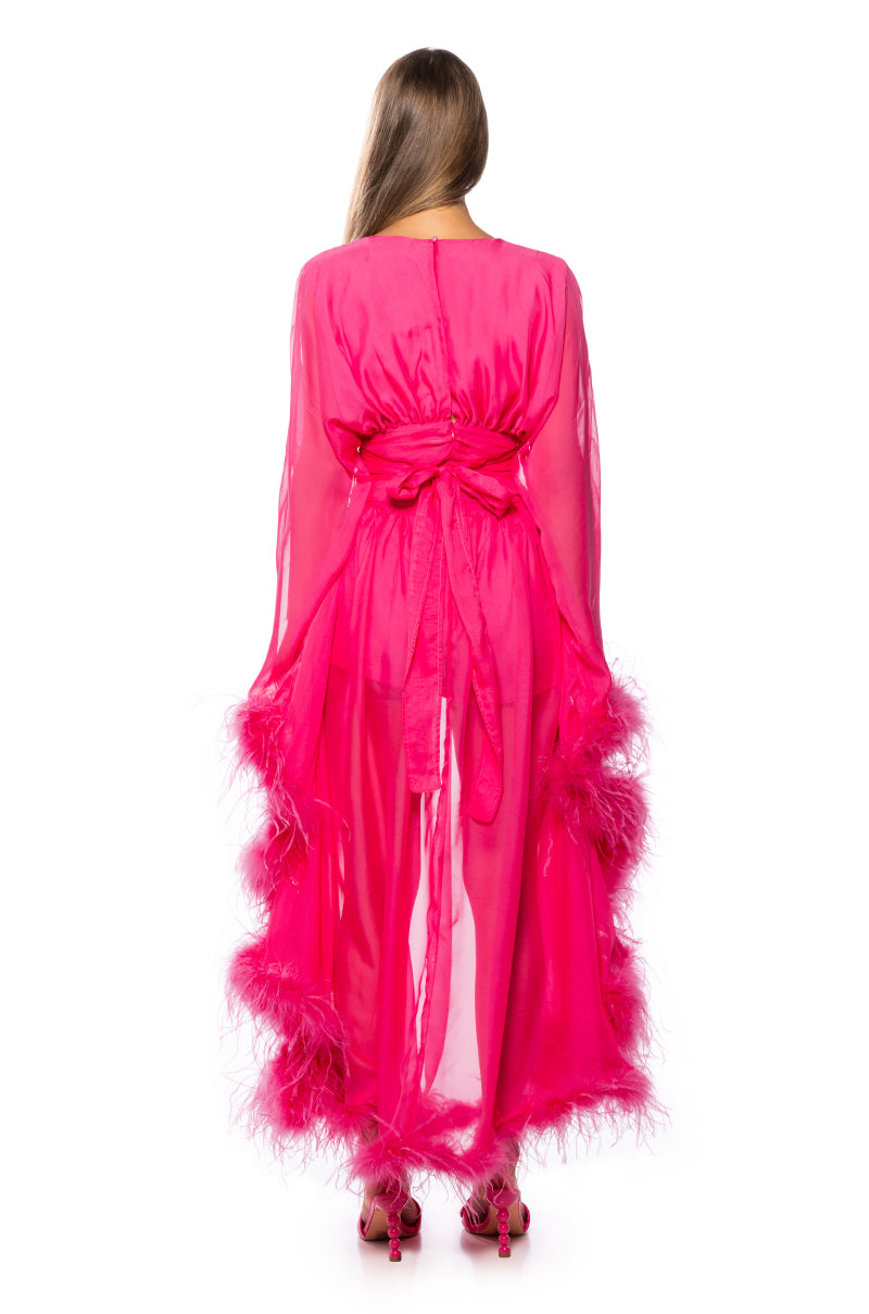 CLEMENTINE FEATHER TRIM MAXI DRESS – AKIRA