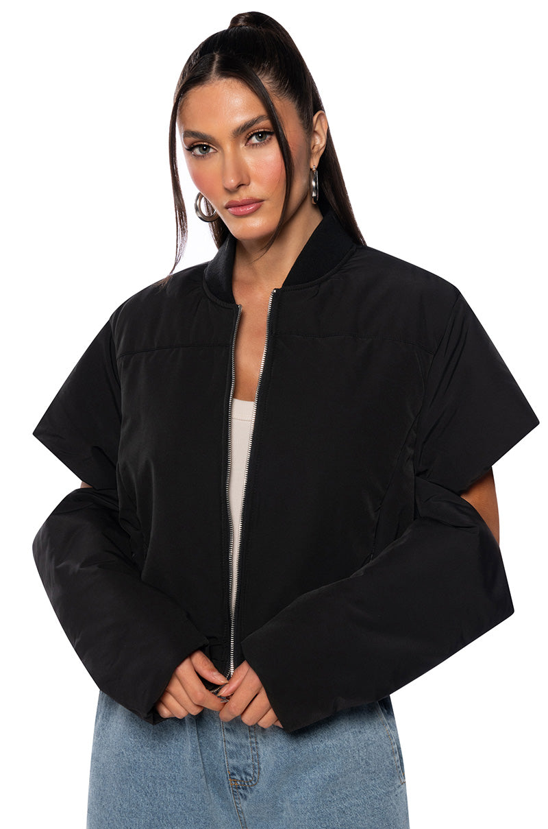 Front View Clutch Kick Cutout Oversized Puffer Bomber 