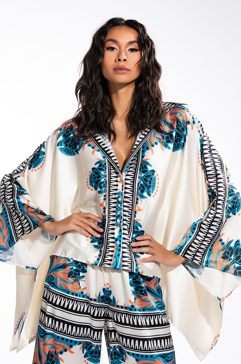 COASTAL LIVING OVERSIZED SATIN BUTTON DOWN view 0