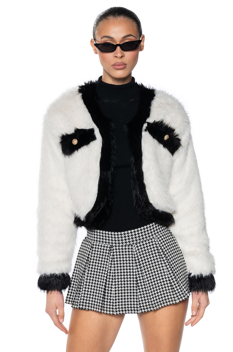 Front View Coco Crop Faux Fur Jacket