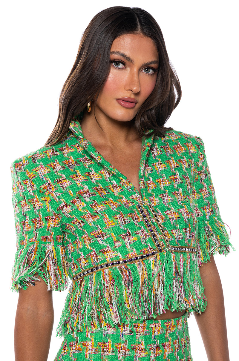 COCO FRINGE TWEED MINI SKIRT SUIT SET view 0