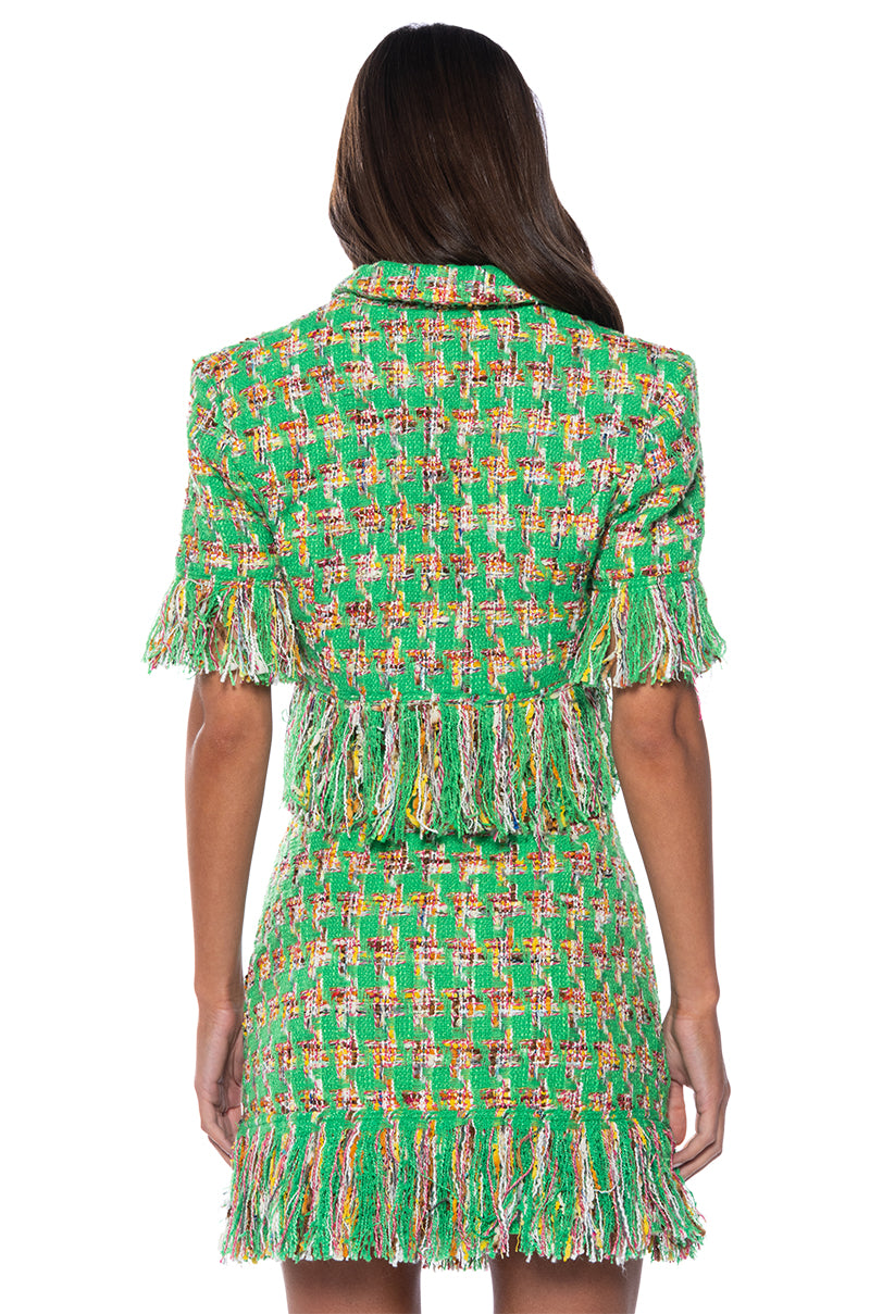 Extra View Coco Fringe Tweed Mini Skirt Suit Set