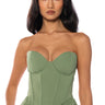 Front View Cocoa Butter Scuba Corset In Green