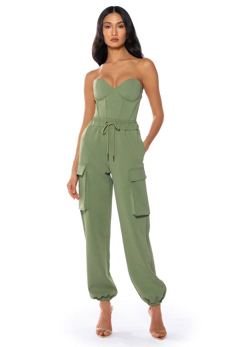 Back View Cocoa Butter Scuba Corset In Green