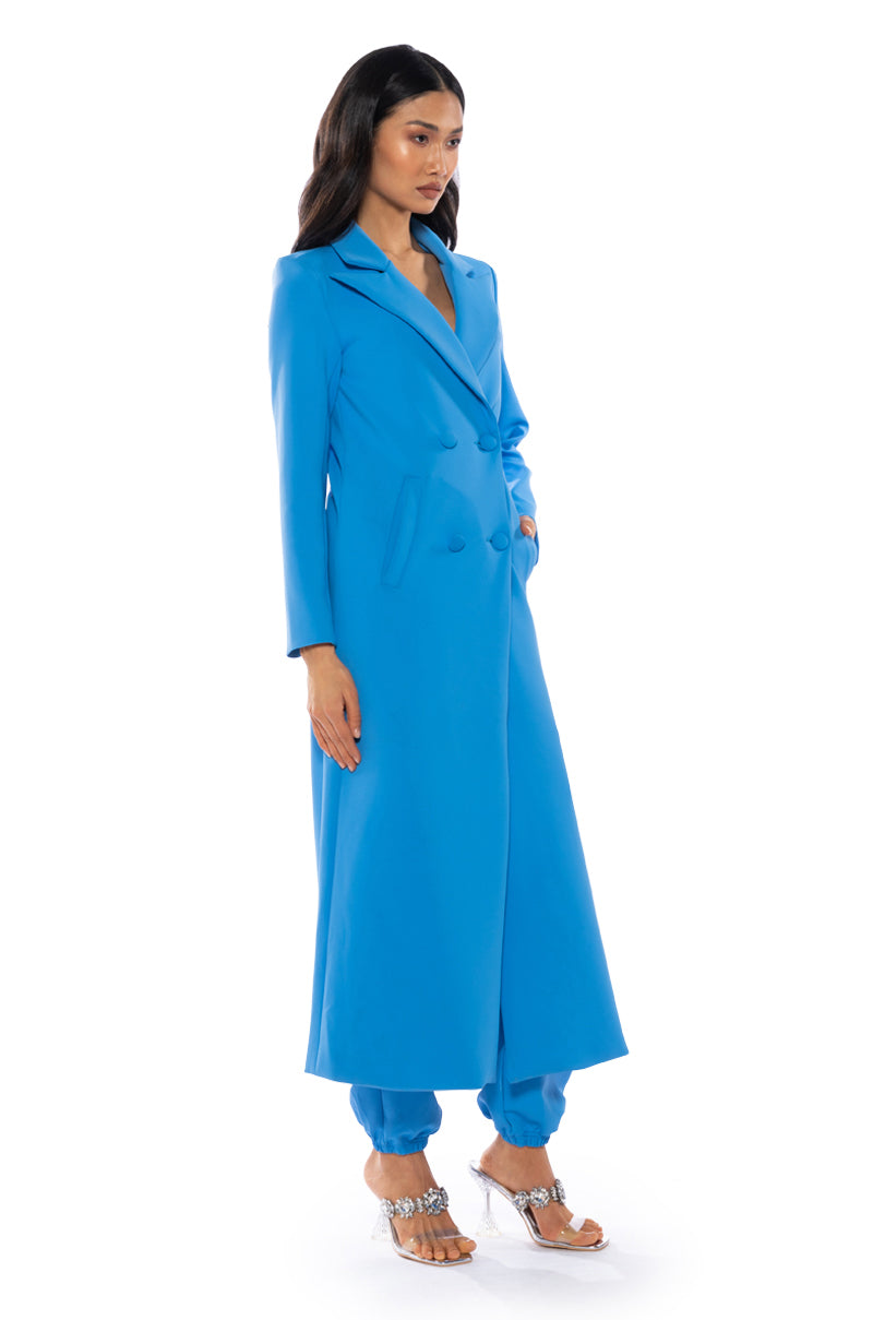 Detail View Cocoa Butter Scuba Trench In Blue 7