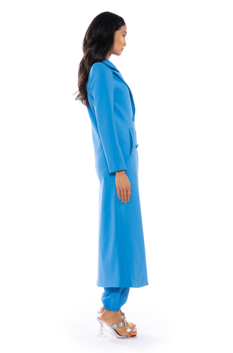 Full View Cocoa Butter Scuba Trench In Blue 9