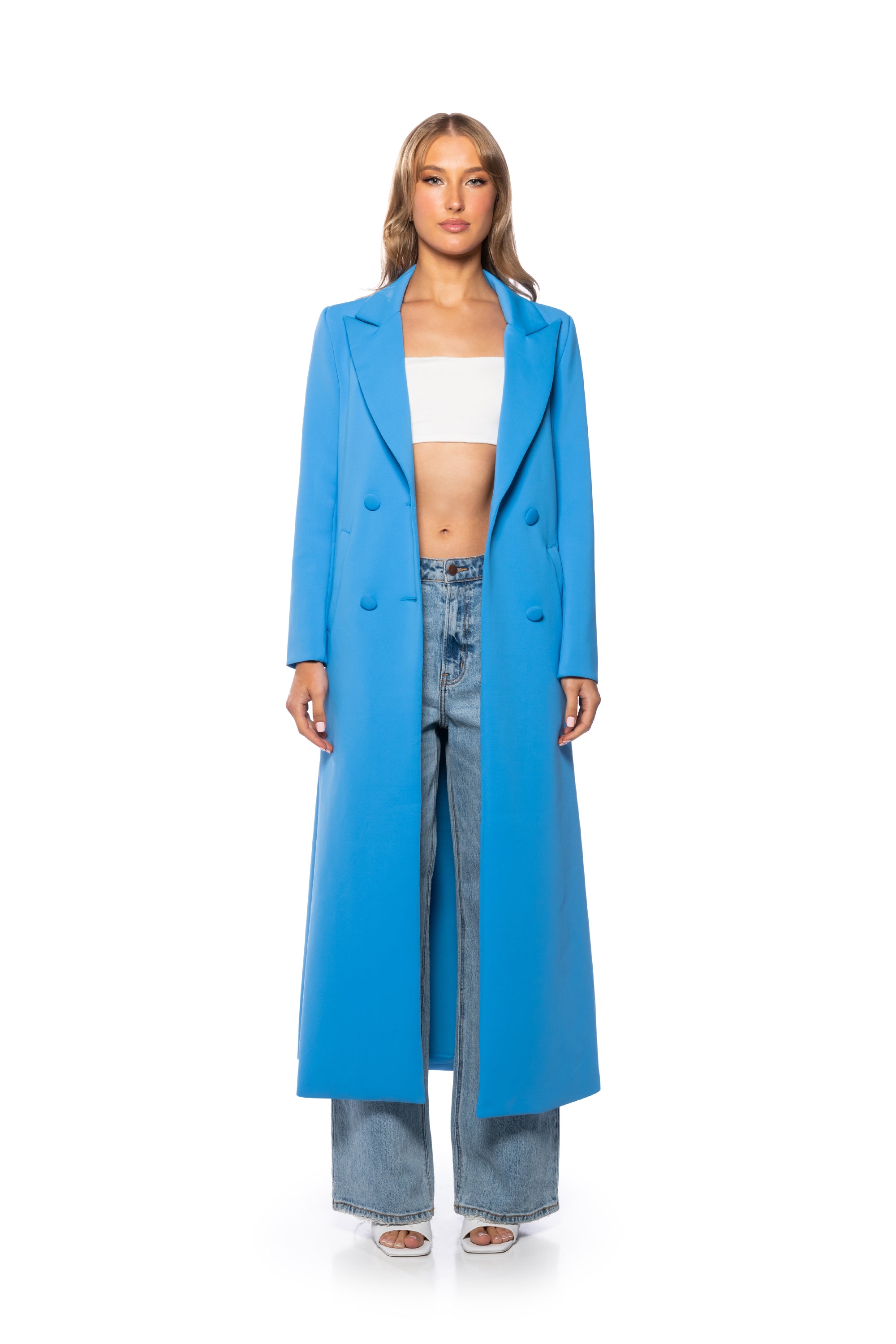 Extra View Cocoa Butter Scuba Trench In Blue 10