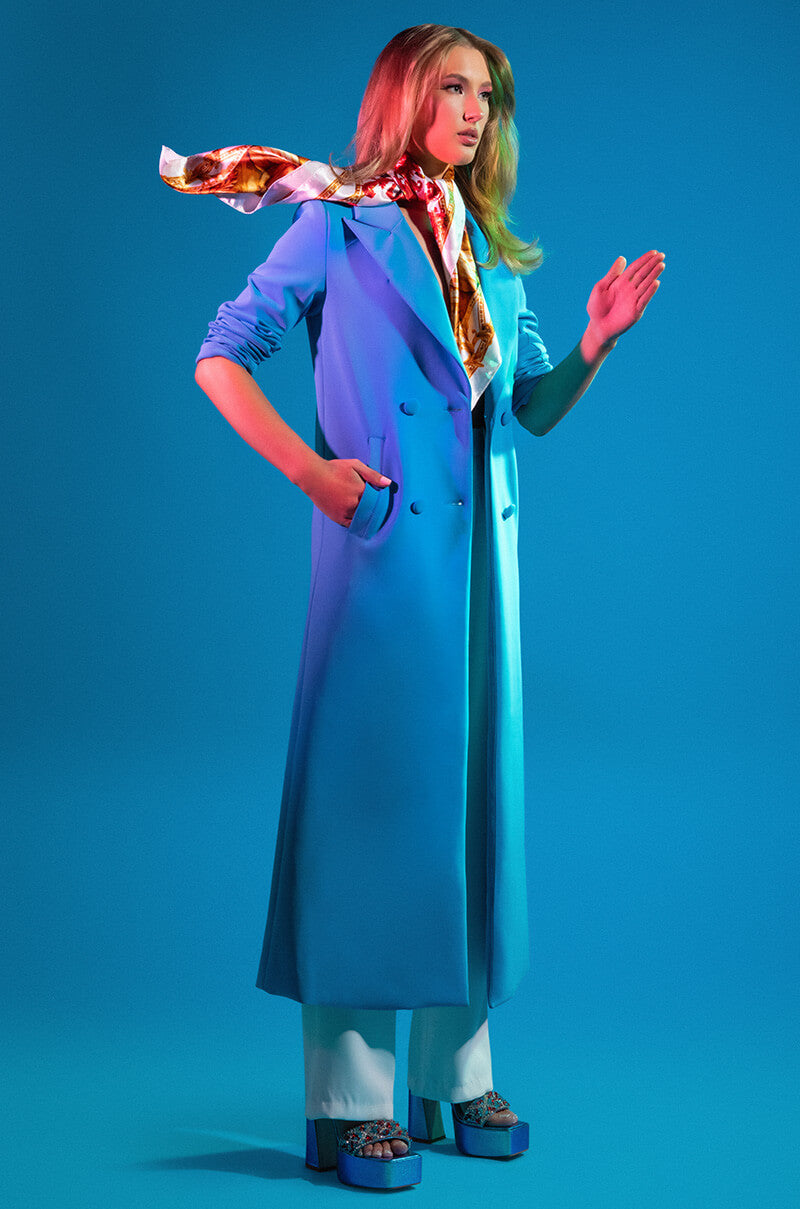 Extra View Cocoa Butter Scuba Trench In Blue 12