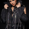 Front View Cold Shoulder Puffer With Rhinestones