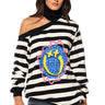 Front View Cold Shoulder Striped Long Sleeve Top