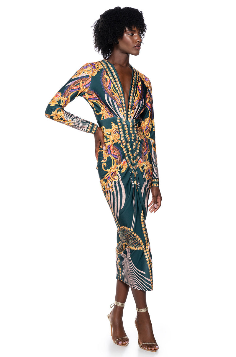 Front View Colette Scarf Print Midi Dress