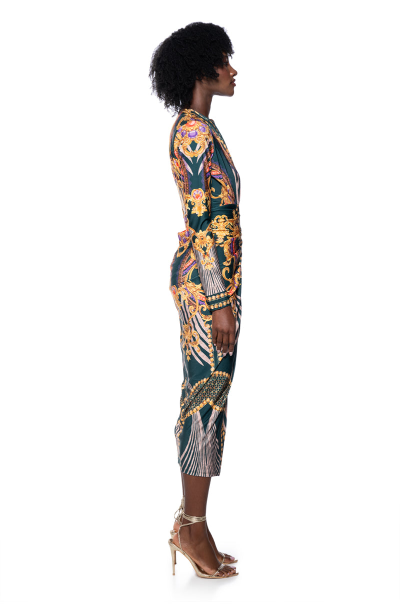 Side View Colette Scarf Print Midi Dress