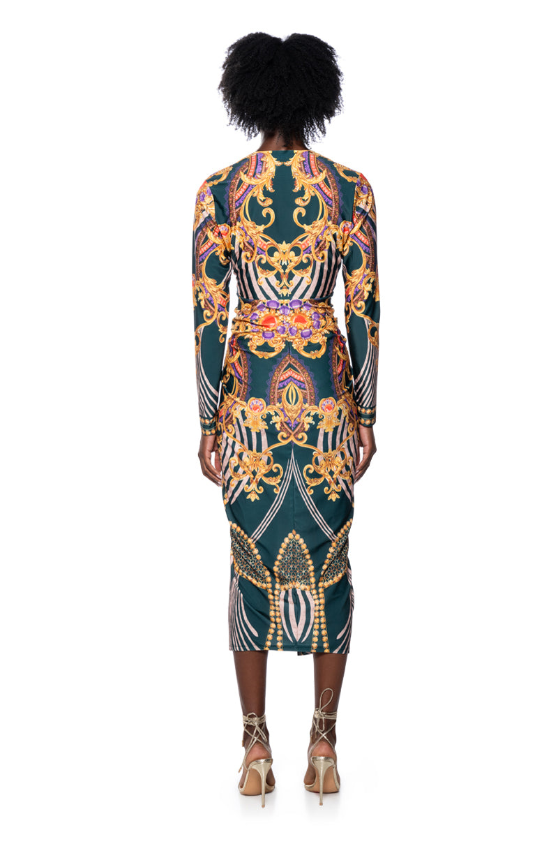 Back View Colette Scarf Print Midi Dress