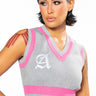 Front View Collegiate So Studious Cropped Sleeveless Sweater