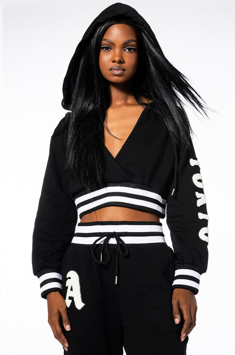 Front View Collegiate Tokyo Nights Cropped Hooded Sweatshirt