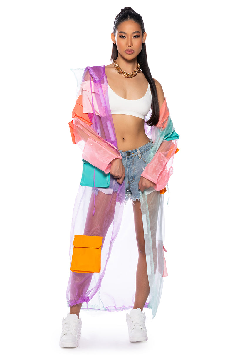 Front View Color Block Pocket Duster