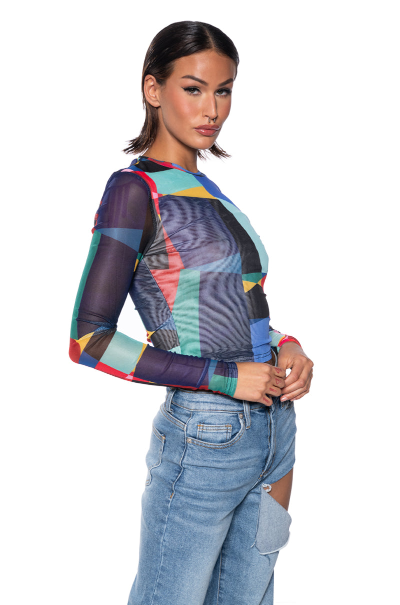Side View Color Me Pretty Long Sleeve Mesh Top 1