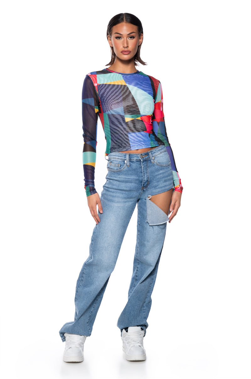 Back View Color Me Pretty Long Sleeve Mesh Top 2