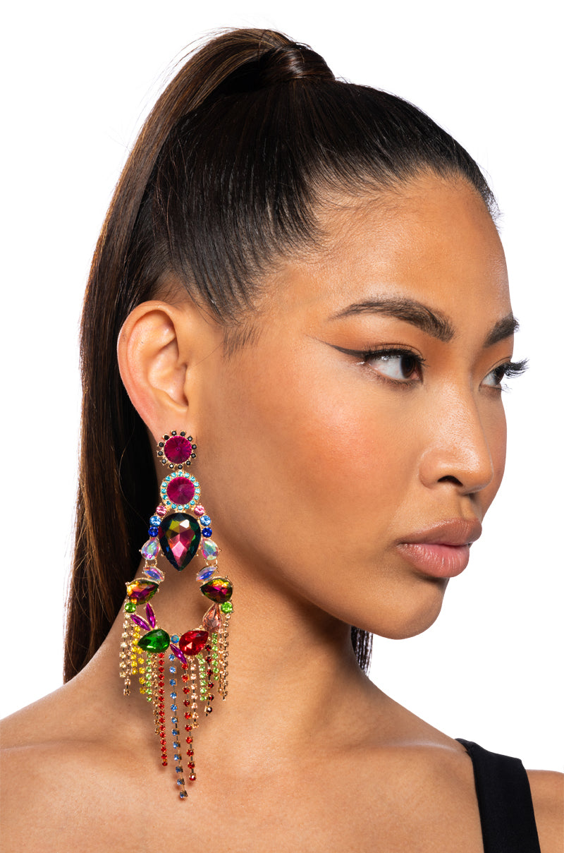 Front View Color Realness Embellished Statement Earrings