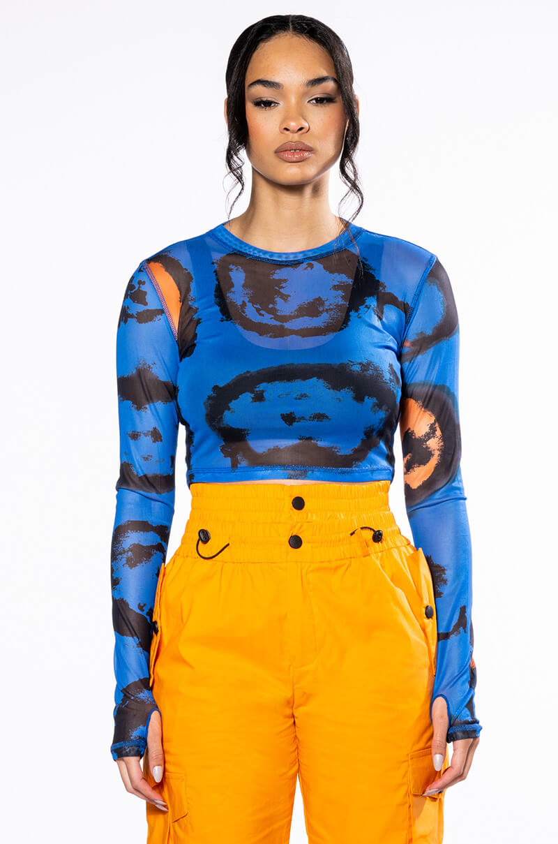 Back View Colors Of The Wind Long Sleeve Crew Neck Mesh Crop view 3
